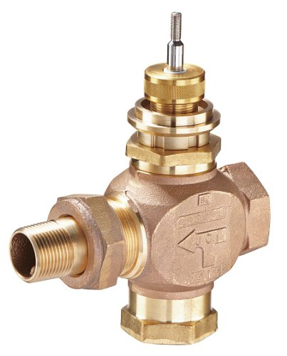 Johnson Controls VG7551NT Series VG7000 Bronze Globe Valve, Two-Way Push-Down-to-Close, Brass Trim, Union Angle End Connection, 1" Valve Size, 11.6 Cv